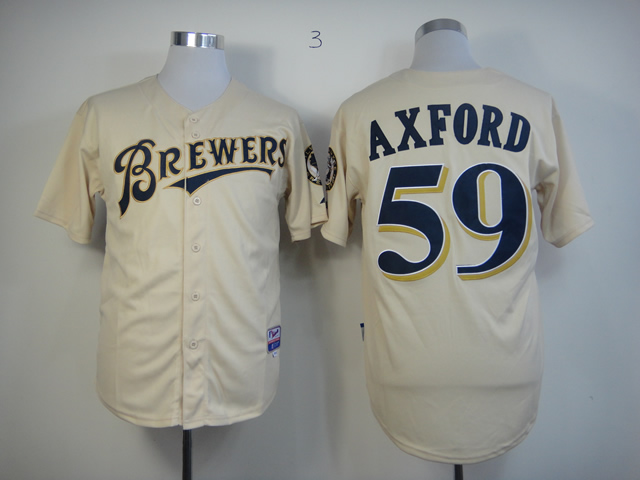 Men Milwaukee Brewers #59 Axford Cream MLB Jerseys->milwaukee brewers->MLB Jersey